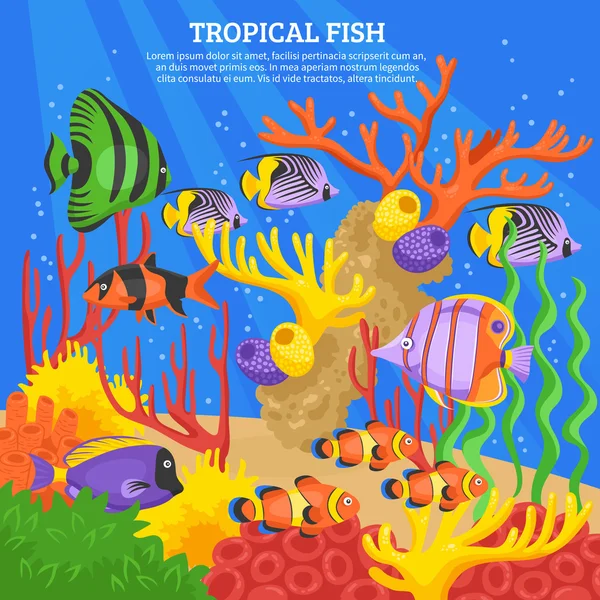 Fondo del mar de peces tropicales — Vector de stock