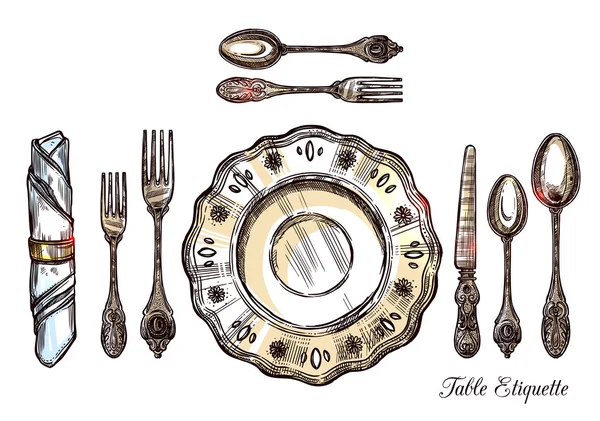 Tabella Etiquette Illustrazione disegnata a mano — Vettoriale Stock