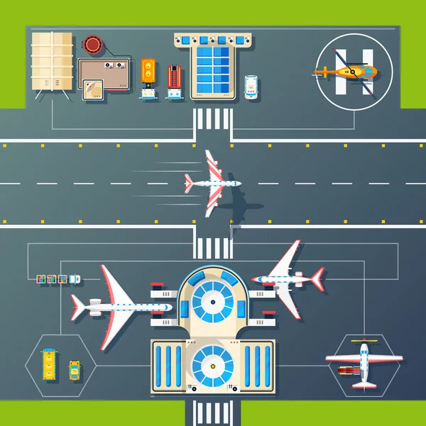 Airport-start-en landingsbanen bovenaanzicht platte afbeelding — Stockvector