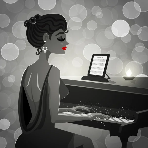 Mujer al piano — Vector de stock