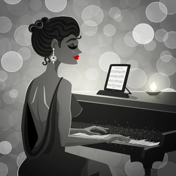 Woman At Piano — Stock Vector