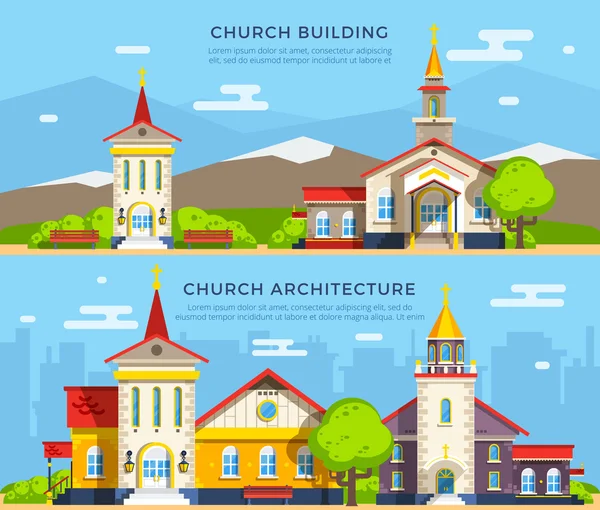 Kilise Düz Afişler — Stok Vektör