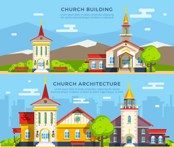 Kerk platte banners — Stockvector