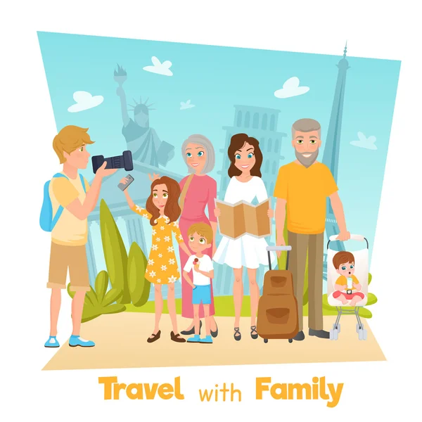 Familie reizen illustratie — Stockvector