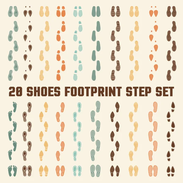 Shoes Footprints Colorful Tracks Set — Stock Vector