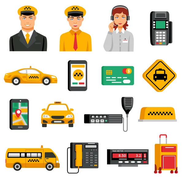 Juego de iconos de servicio de taxi — Vector de stock