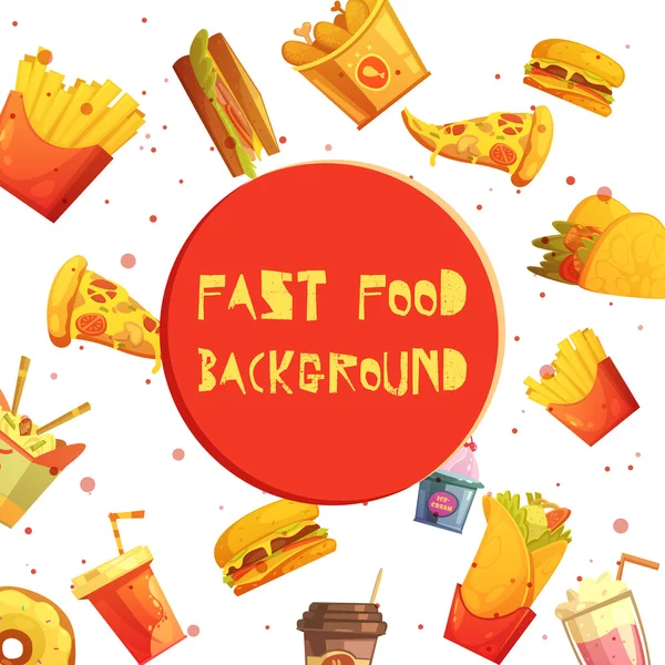 Fast Food decorativo sfondo retrò cartone animato — Vettoriale Stock