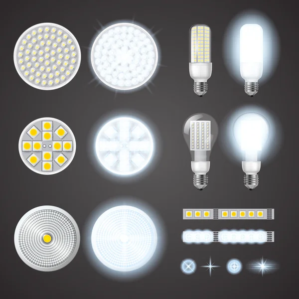 Led Lamps And Lights Effects Set — Stock Vector