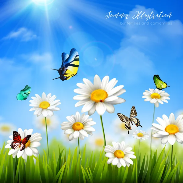 Flower With Butterfly Background — Stock Vector