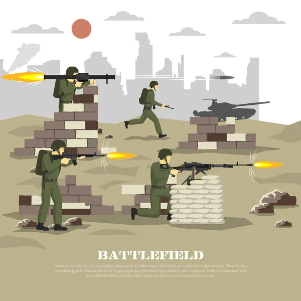 Battlefield militär filmisk upplevelse Flat affisch — Stock vektor