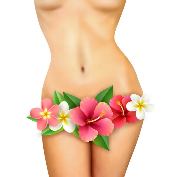 花を持つスリムな女性ボディ — ストックベクタ