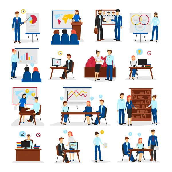 Business Training Consulting Flat Icons Set — Stock Vector