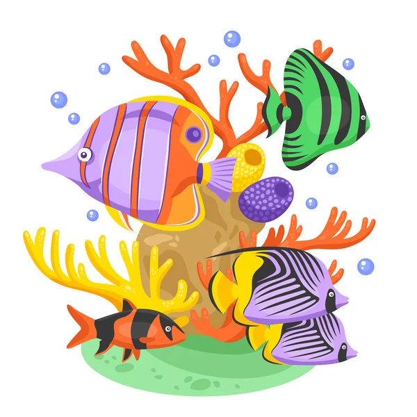 Ilustración de peces tropicales exóticos — Vector de stock