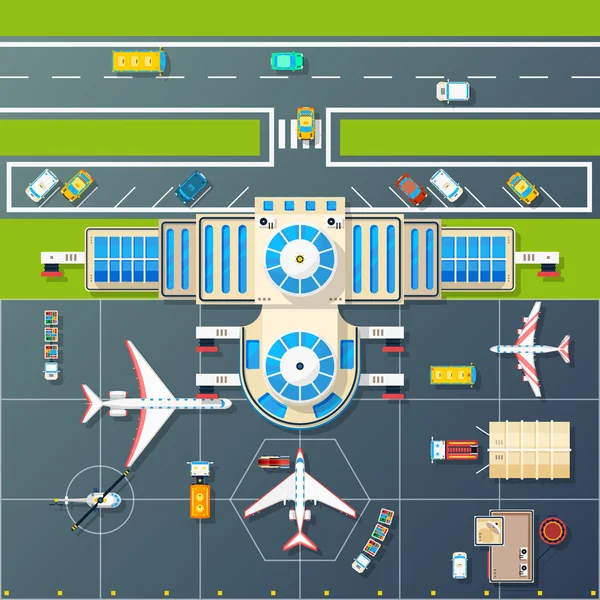 Parkir Bandara Tampilan Atas Gambar Datar - Stok Vektor