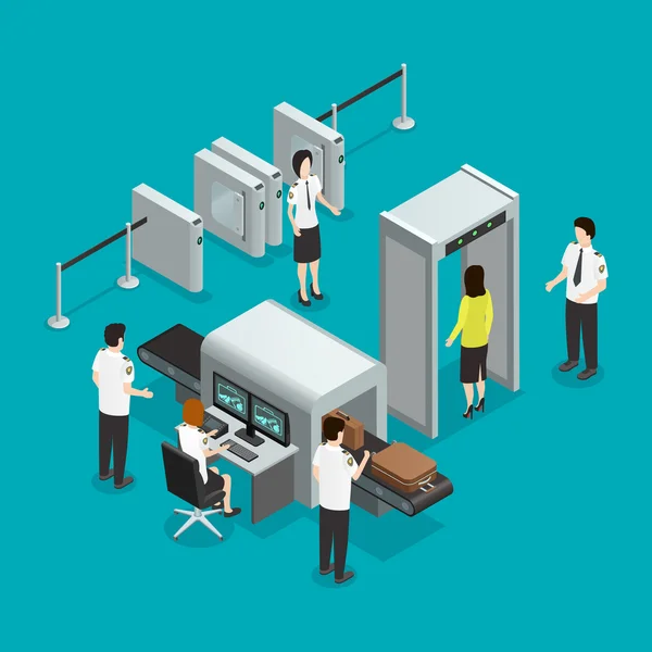 Verificação de segurança do aeroporto Isometric Composition Poster —  Vetores de Stock