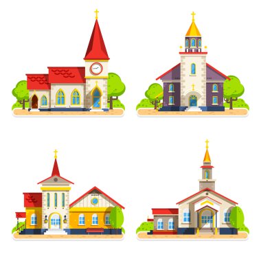 Kilise düz Icons set