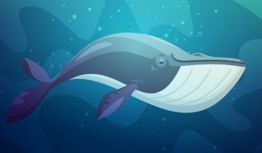 Büyük Balık Sualtı Retro Karikatür İllüstrasyon