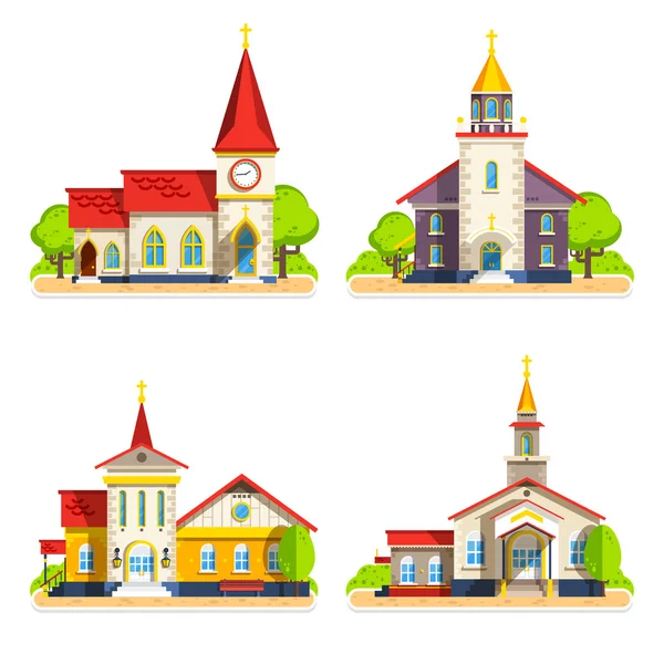 Kerk plat pictogrammen set — Stockvector