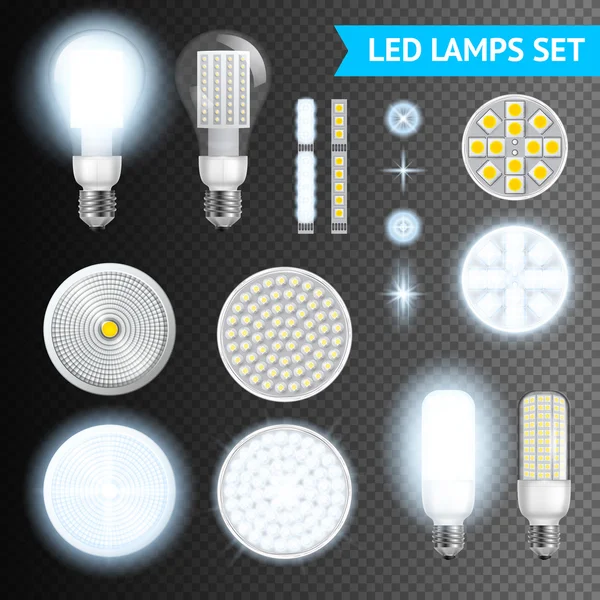 Lampy LED przezroczysty zestaw — Wektor stockowy