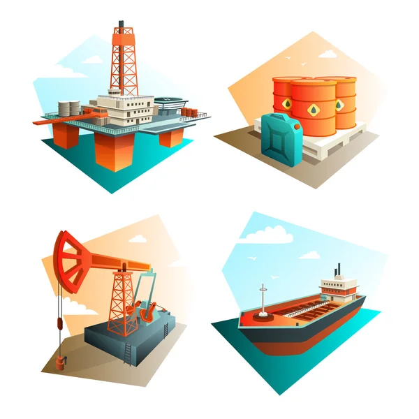 Petróleo Industria 4 Íconos isométricos — Vector de stock