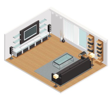 Living Room Interior Isometric View Poster clipart