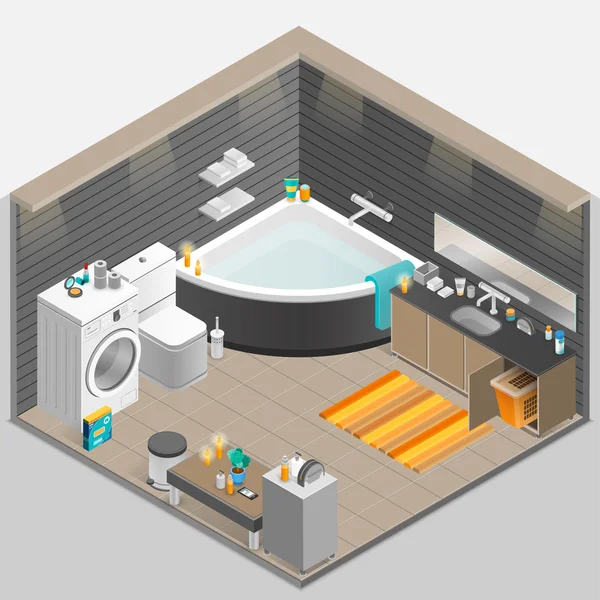 Fürdőszoba izometrikus illusztráció — Stock Vector