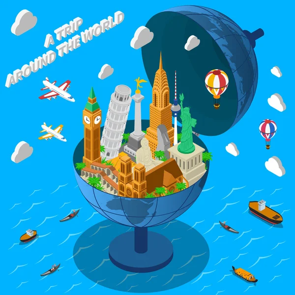 World Landmarks In Globe Isometric Poster — Διανυσματικό Αρχείο