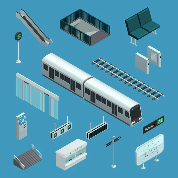 Elementos isométricos do metrô — Vetor de Stock