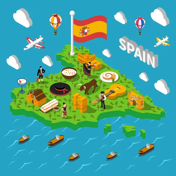 Spain Isometric Map Illustration — Stock Vector