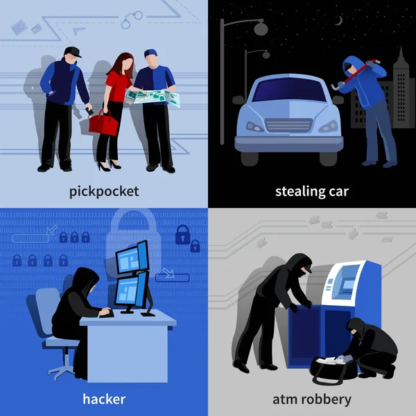 Burglar 2x2 Icons Set — Stock Vector