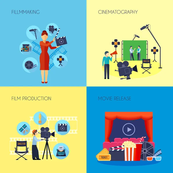 Filmmaking Concept 4 Cuadrado de iconos — Vector de stock