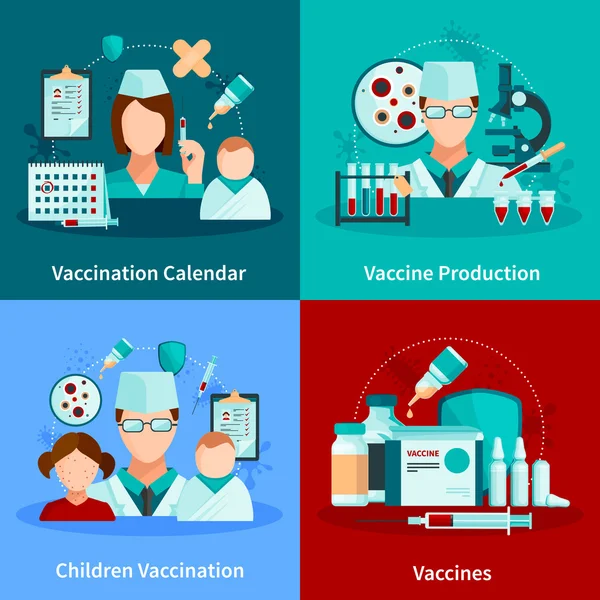 Vaccinations platta 2x2 design koncept — Stock vektor