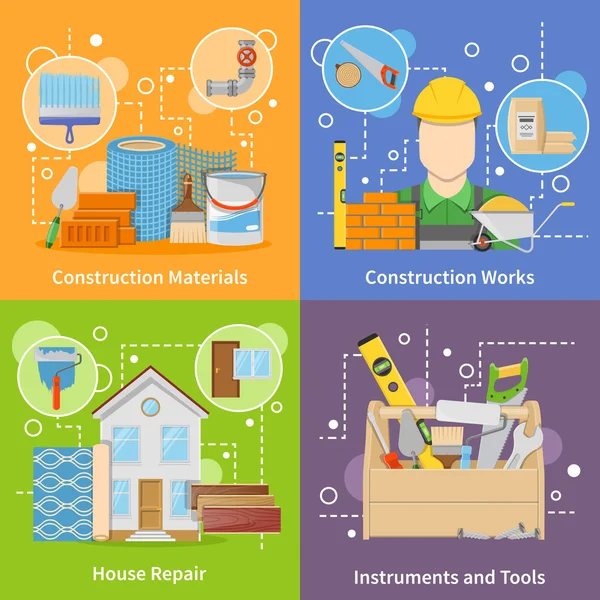 Construction Materials 2x2 Icons Set — Stock Vector