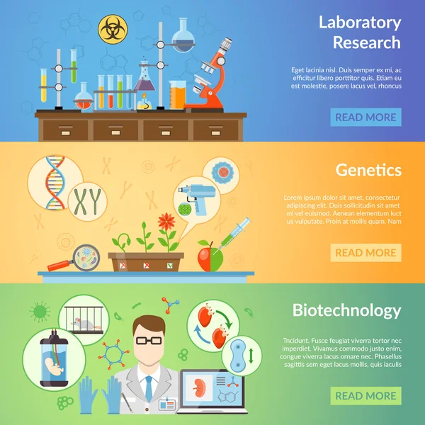 Horizontale Banner für Biotechnologie und Genetik — Stockvektor