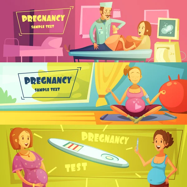 Εγκυμοσύνη 3 οριζόντια ρετρό πανό Set — Διανυσματικό Αρχείο