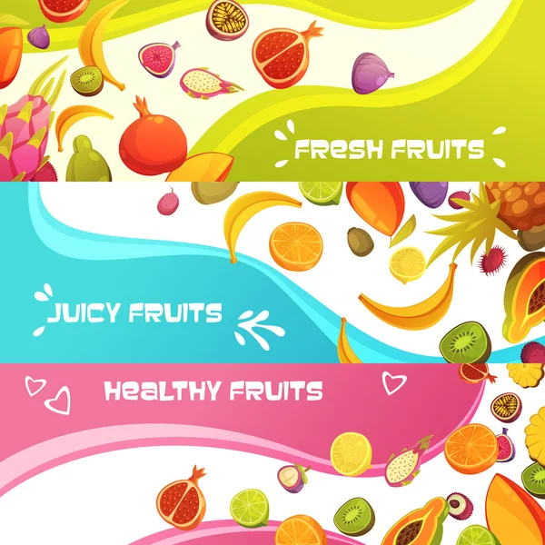 Fresh Fruits Horizontal Banners Set — Stock Vector