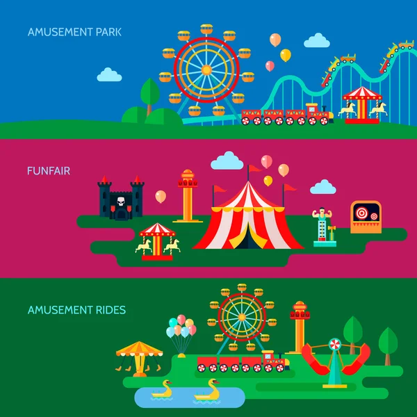 Set de Banners de Parque de Atracciones — Archivo Imágenes Vectoriales