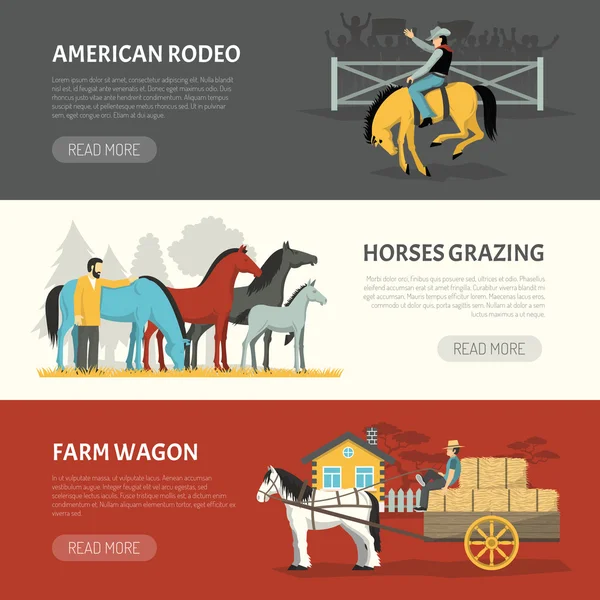 Cavalos populares Raças Horizontal Banners Set — Vetor de Stock