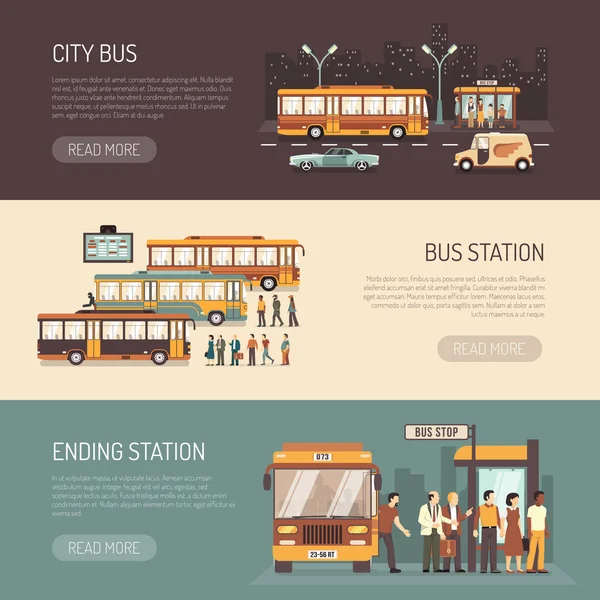 City Bus Plano Horizontal Banners Set — Vetor de Stock