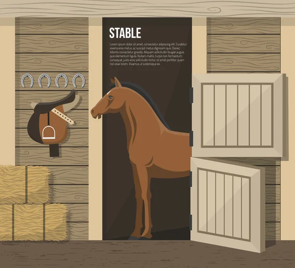 Poster establo de granja de cría de caballos — Vector de stock