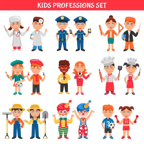 Conjunto de profesiones niños — Vector de stock