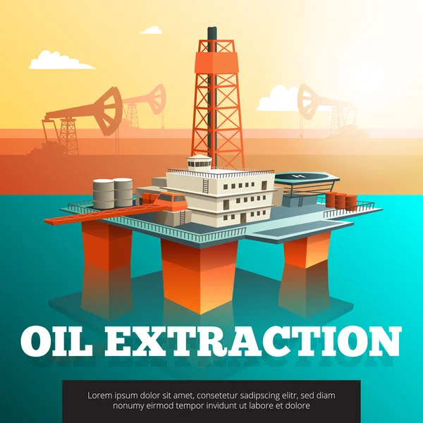 Изометрический плакат нефтяной буровой платформы — стоковый вектор