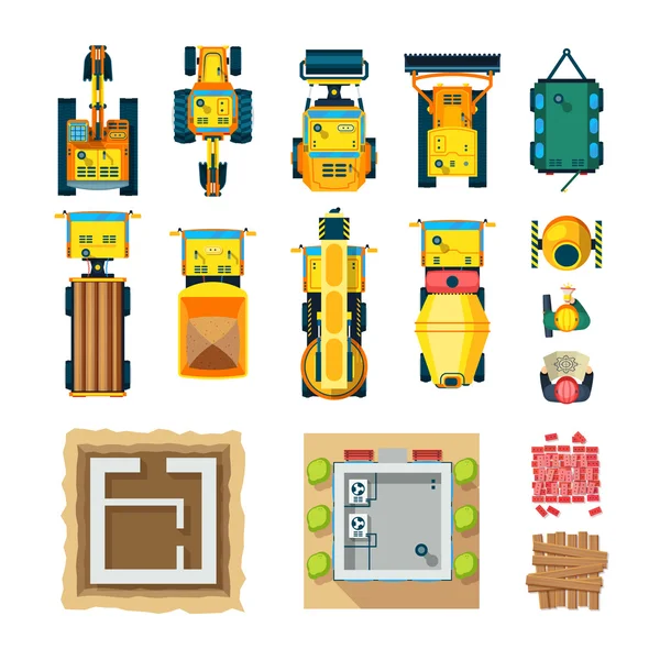 Iconos de construcción Set Top View — Vector de stock