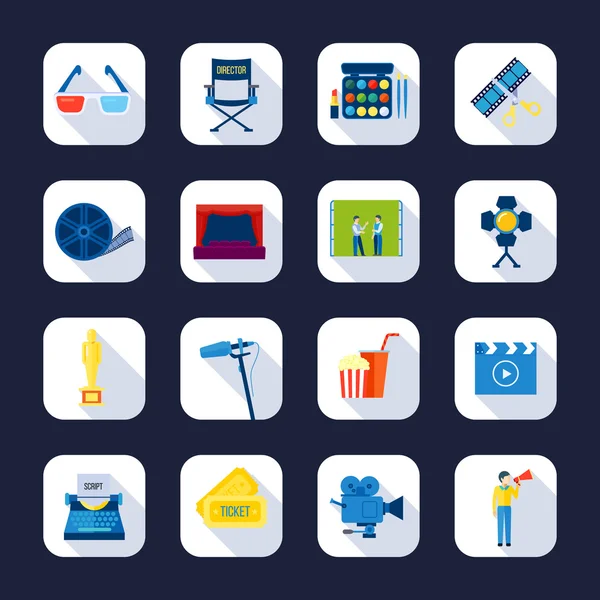 Filmaking Flat Icons collectie zwarte achtergrond — Stockvector