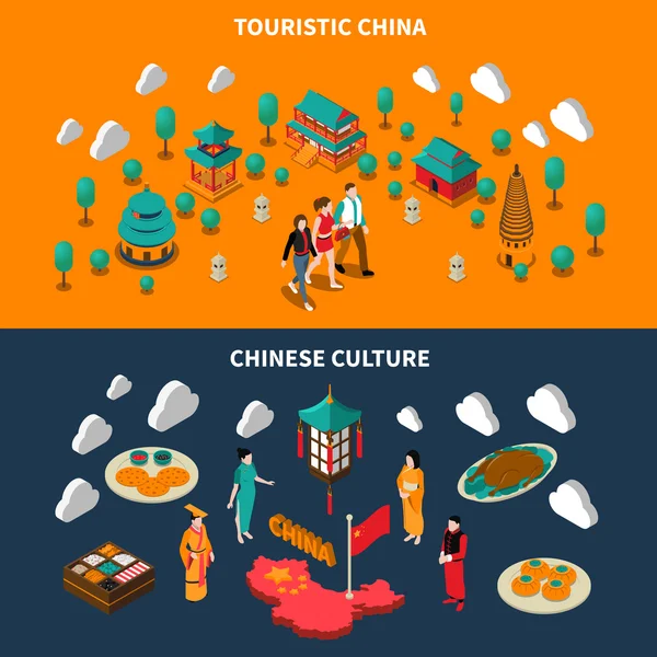China Banners Isométricos Turísticos —  Vetores de Stock
