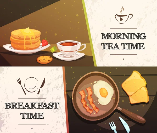 早餐时间水平横幅 — 图库矢量图片