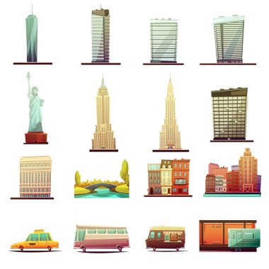 New York ulaştırma manzara Icons Set   