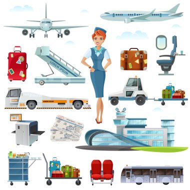 Airport Flight Accessories Flat Icons Set clipart