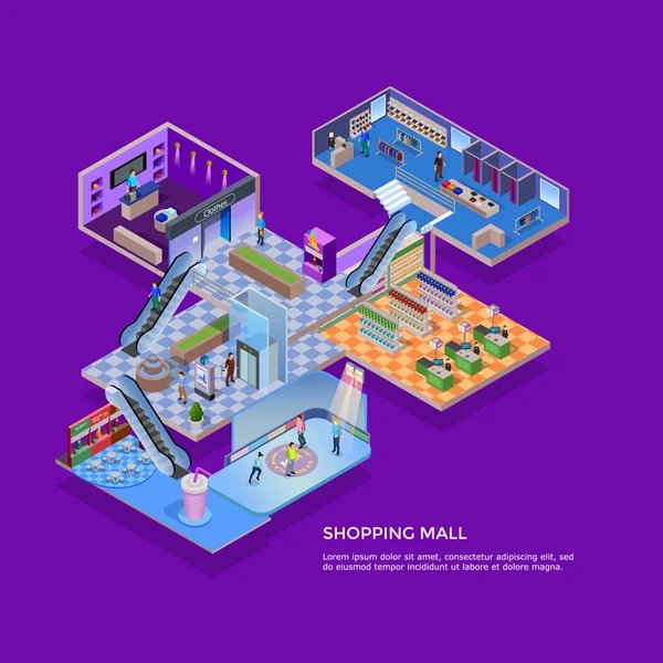 Shopping Mall Isometric Concept — Stock Vector