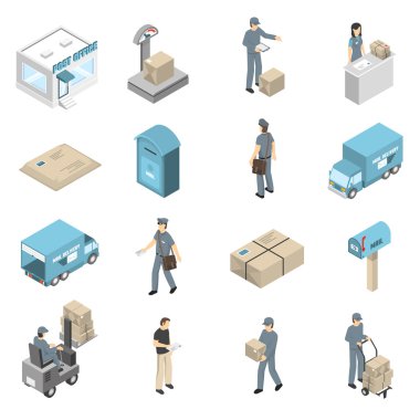Post Office Service Isometric Icons Set  clipart